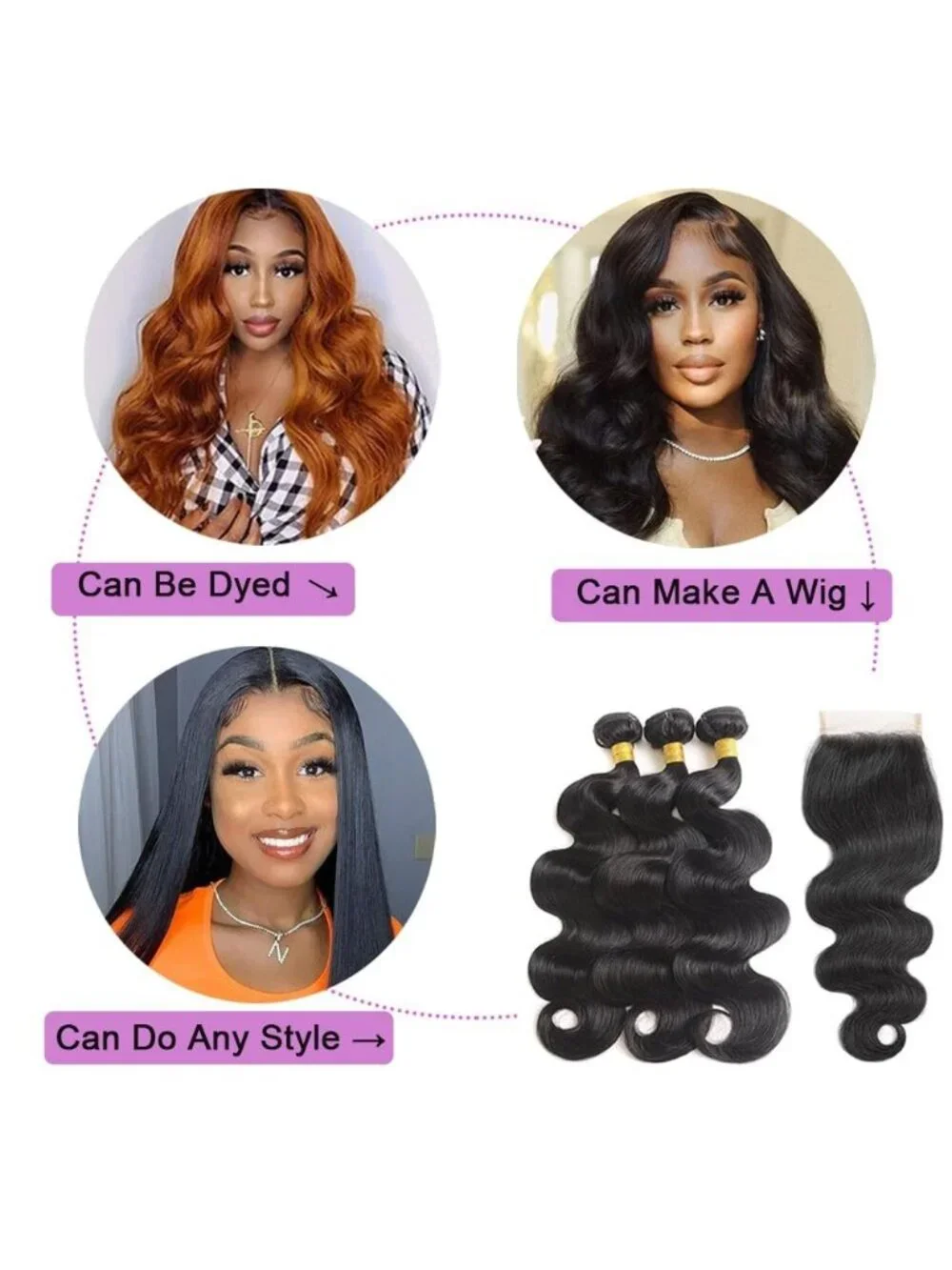 Human Hair Body Wave Bundles with 4x4 Lace Closure 10 Inch Brazilian Virgin